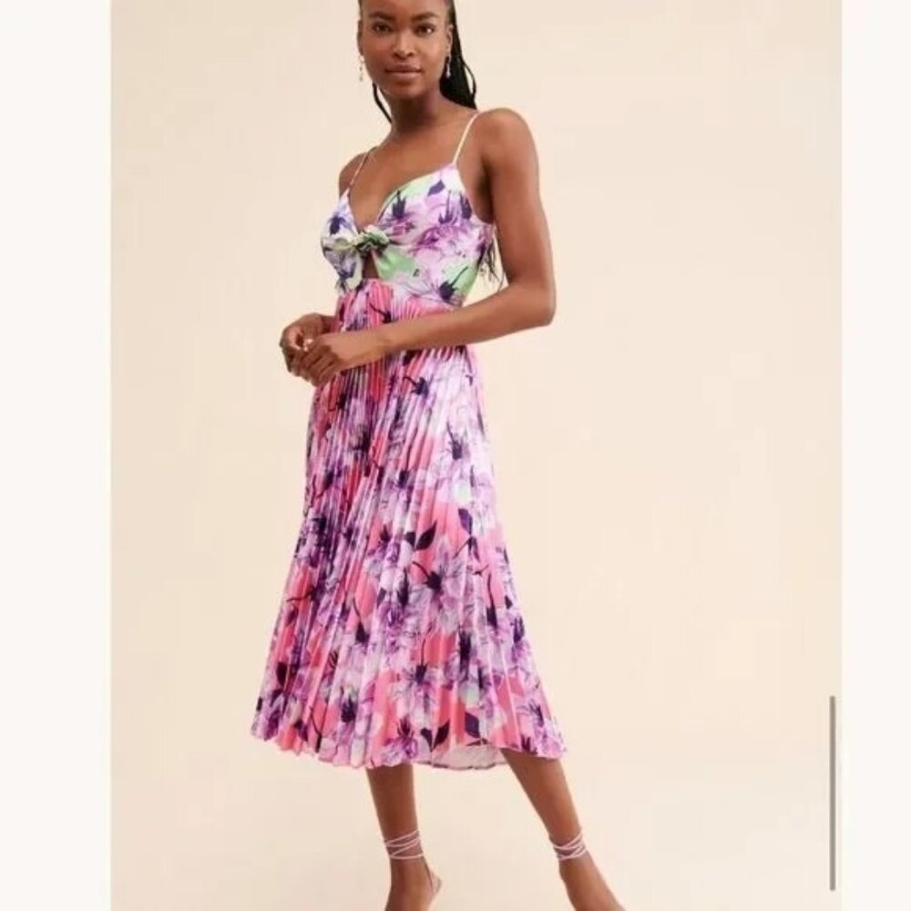 Anthropologie Delfi Collection Quinn Pleated Floral Maxi Dress Size L NWOT